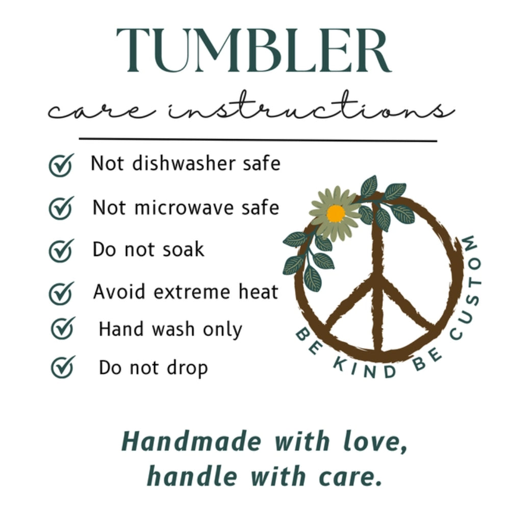Info on washing a colorful tumbler with 'Maryland Crab' design on a white backround