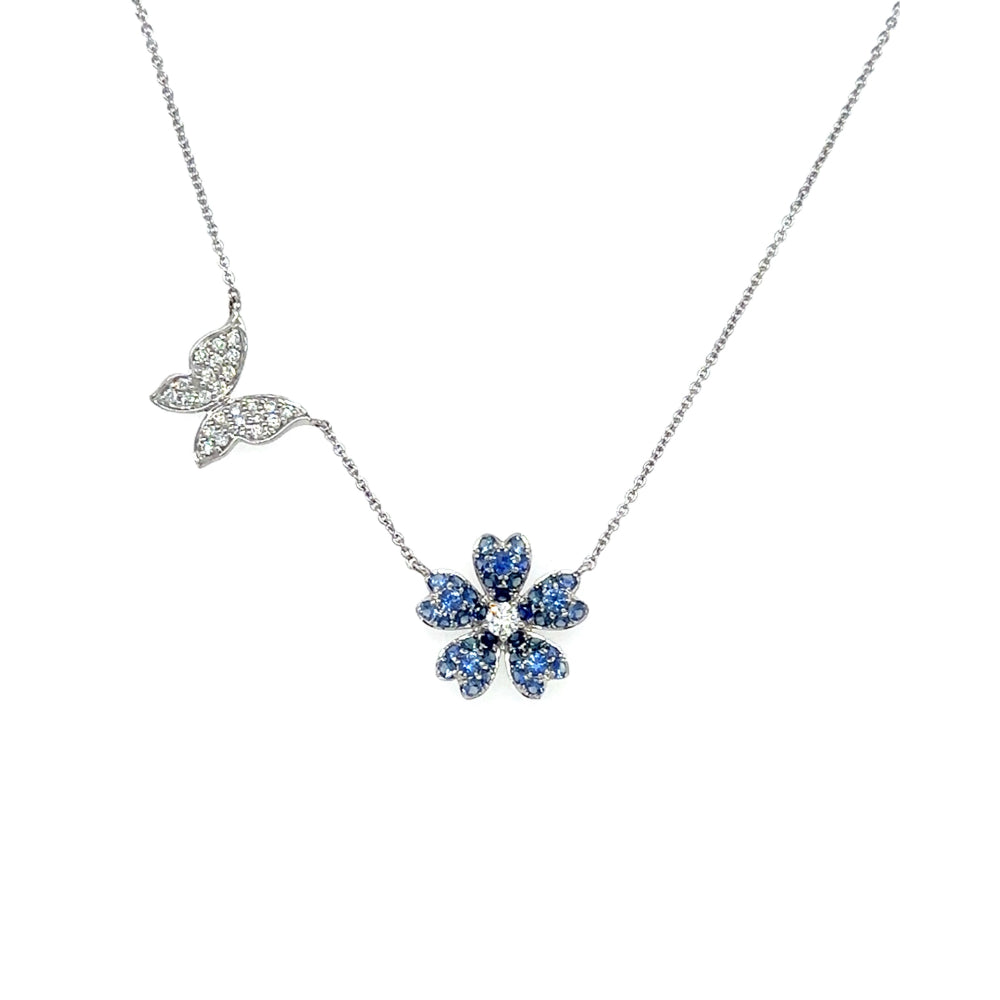Lisa Nik 18k Gold Sapphire Flower and Butterfly Necklace