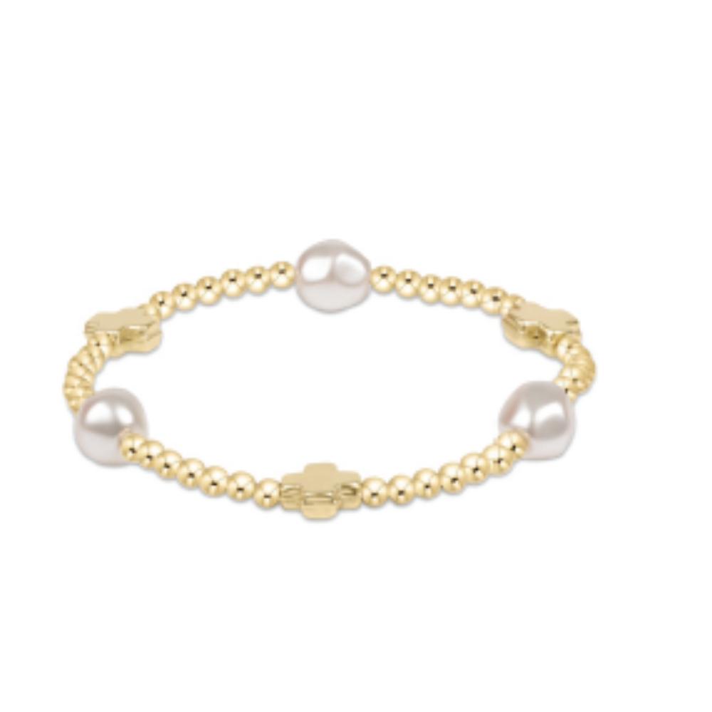 enewton 6.25" Signature Cross Admire Pearl Pattern 3mm Bead Bracelet - Gold