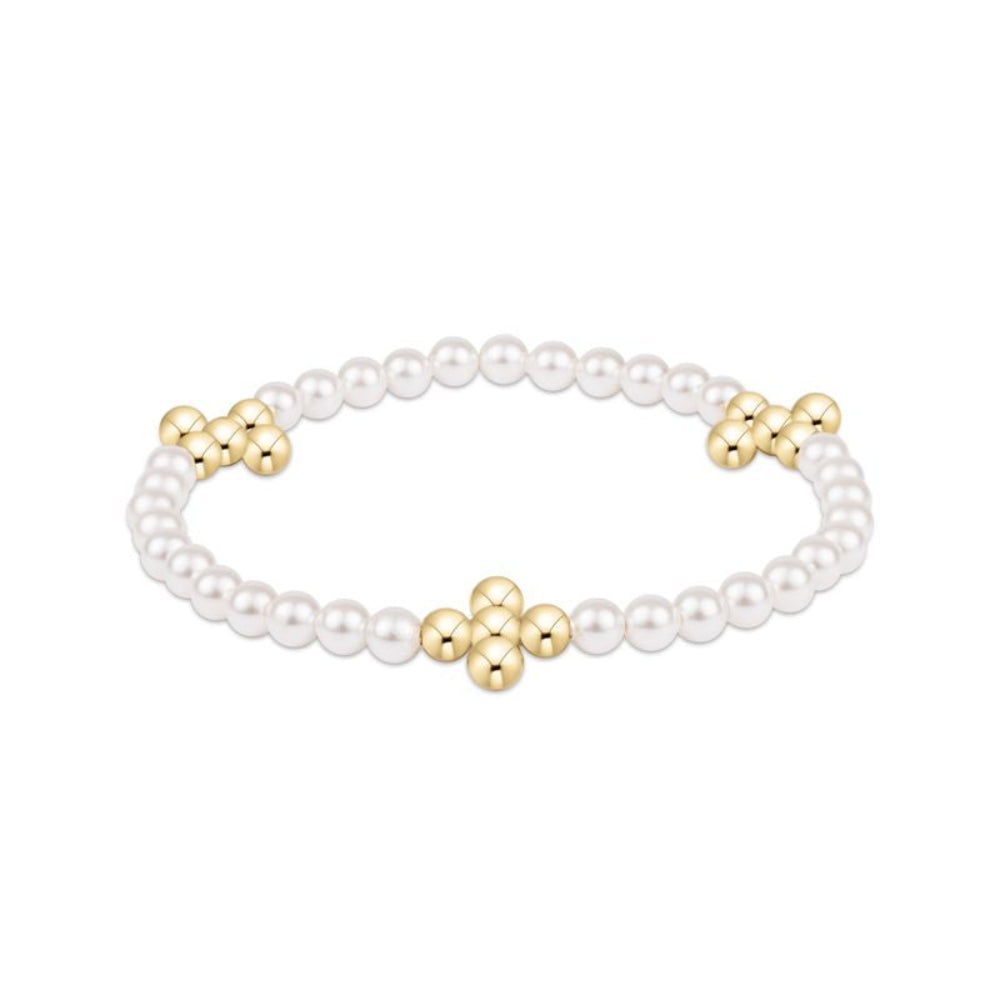 enewton 6.25" Beaded 4mm Gold Signature Cross 4mm Pearl Bracelet