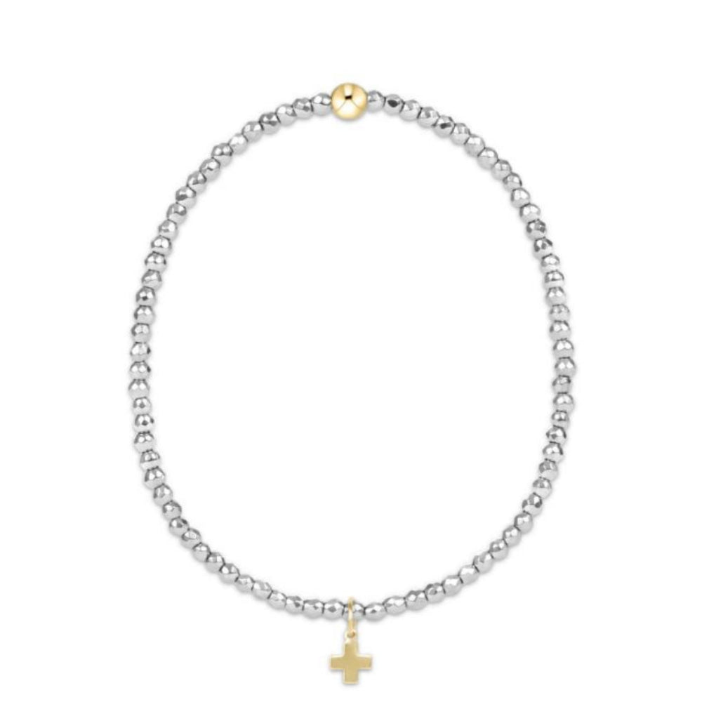 enewton 7.25" extends Silver Faceted Hematite 2mm Bead Bracelet - Signature Cross Gold Charm