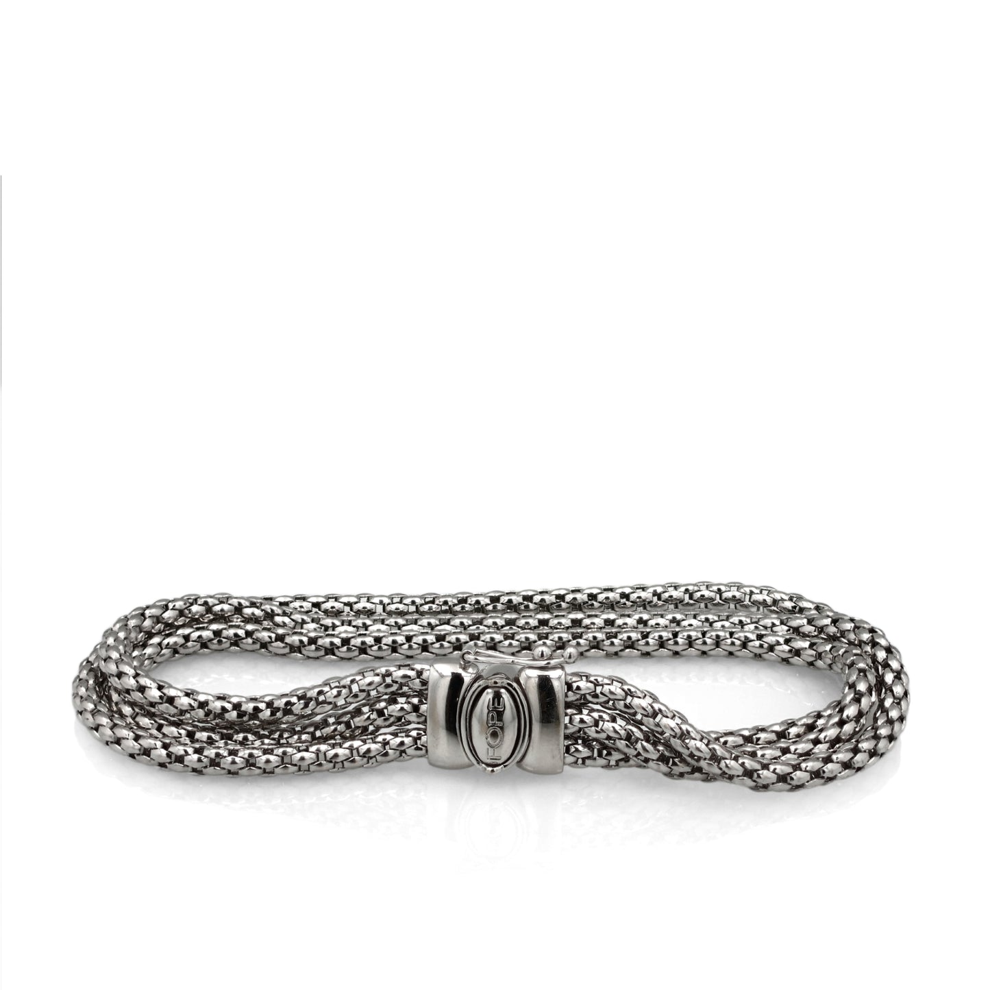 Estate Fope 18k White Gold 7" Triple Strand Mesh Design Link Chain Bracelet
