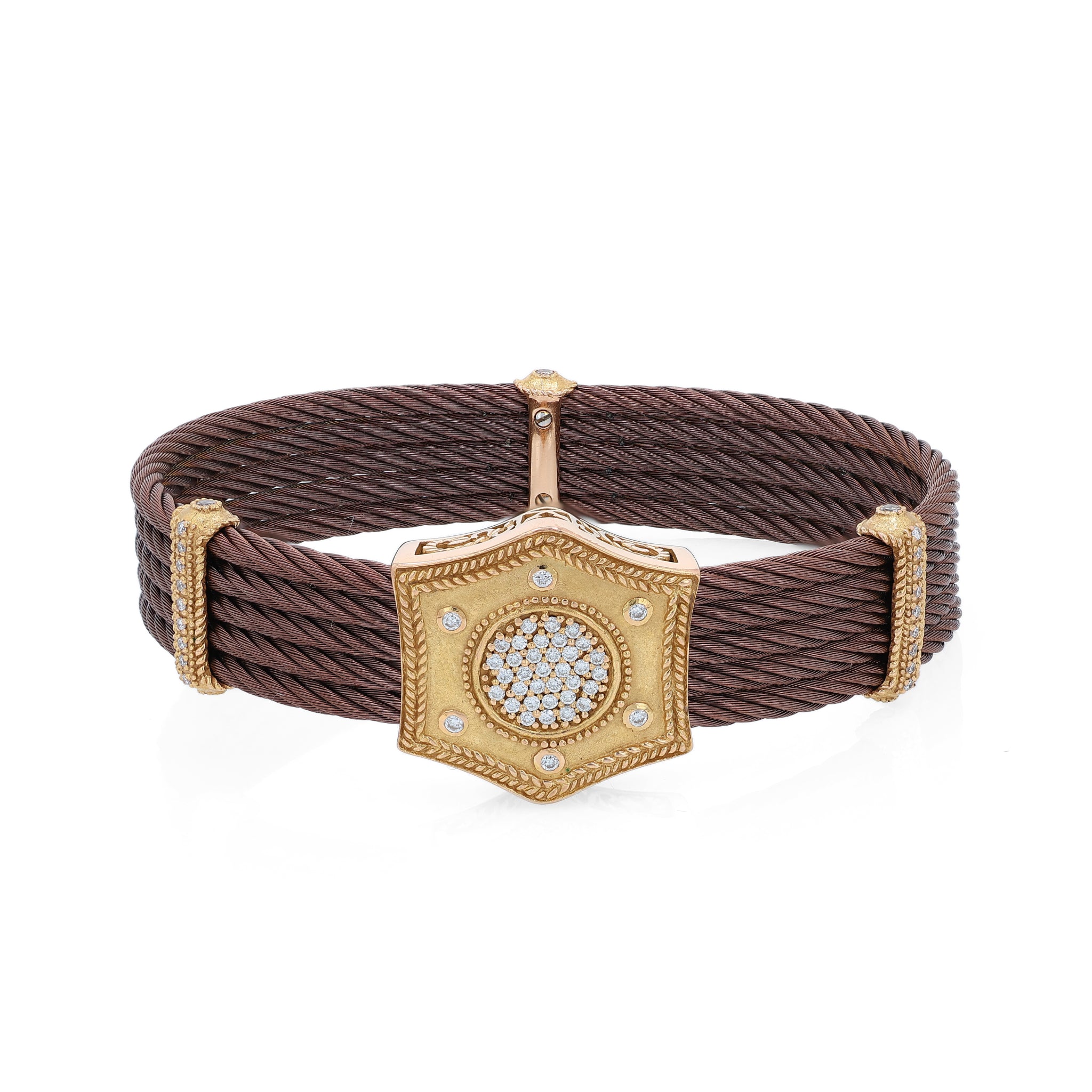 Estate Philippe Charriol 18k Yellow Gold & 5 Row Bronze Steel