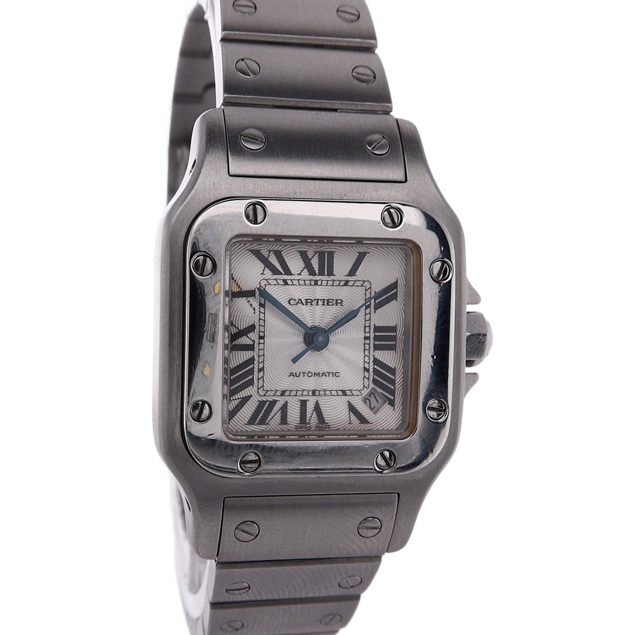 Estate Cartier Stainless Steel Ladies Santos Galbee Silver Roman