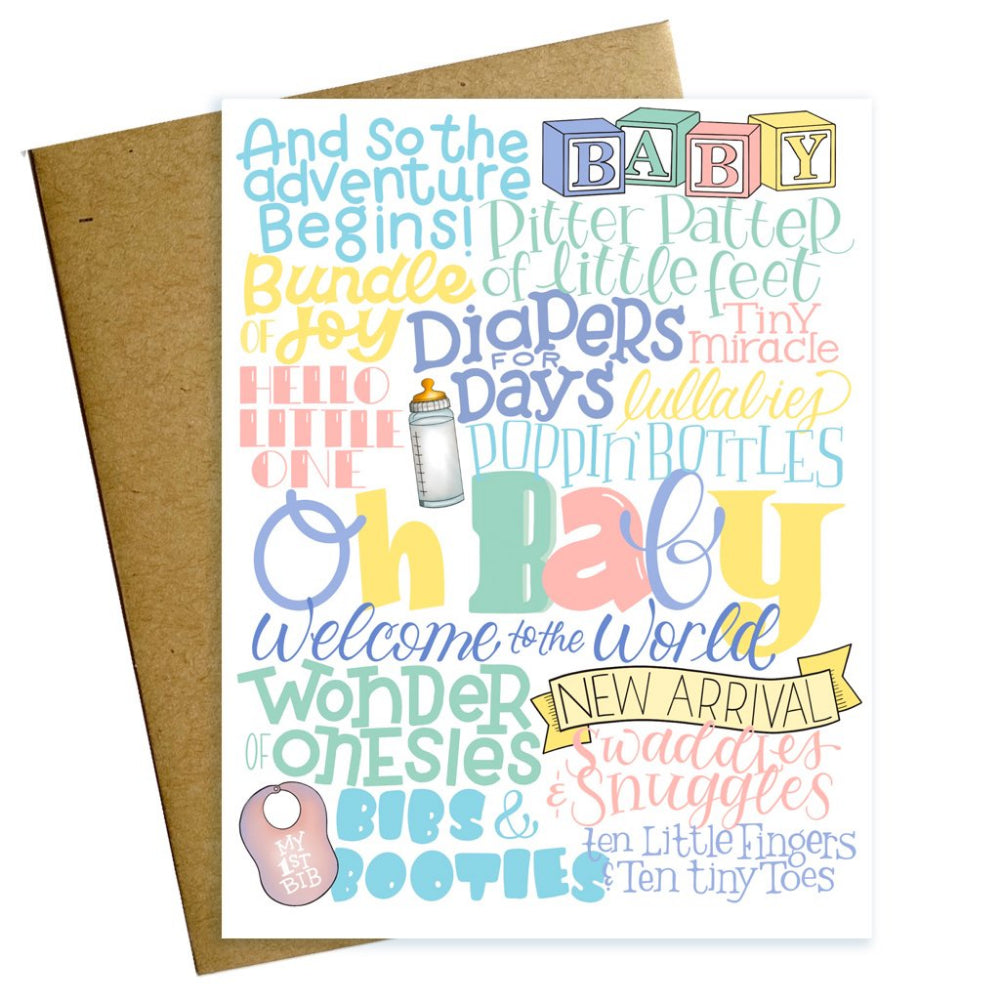 Oh Baby Words Mashup Shower Blank Greeting Card