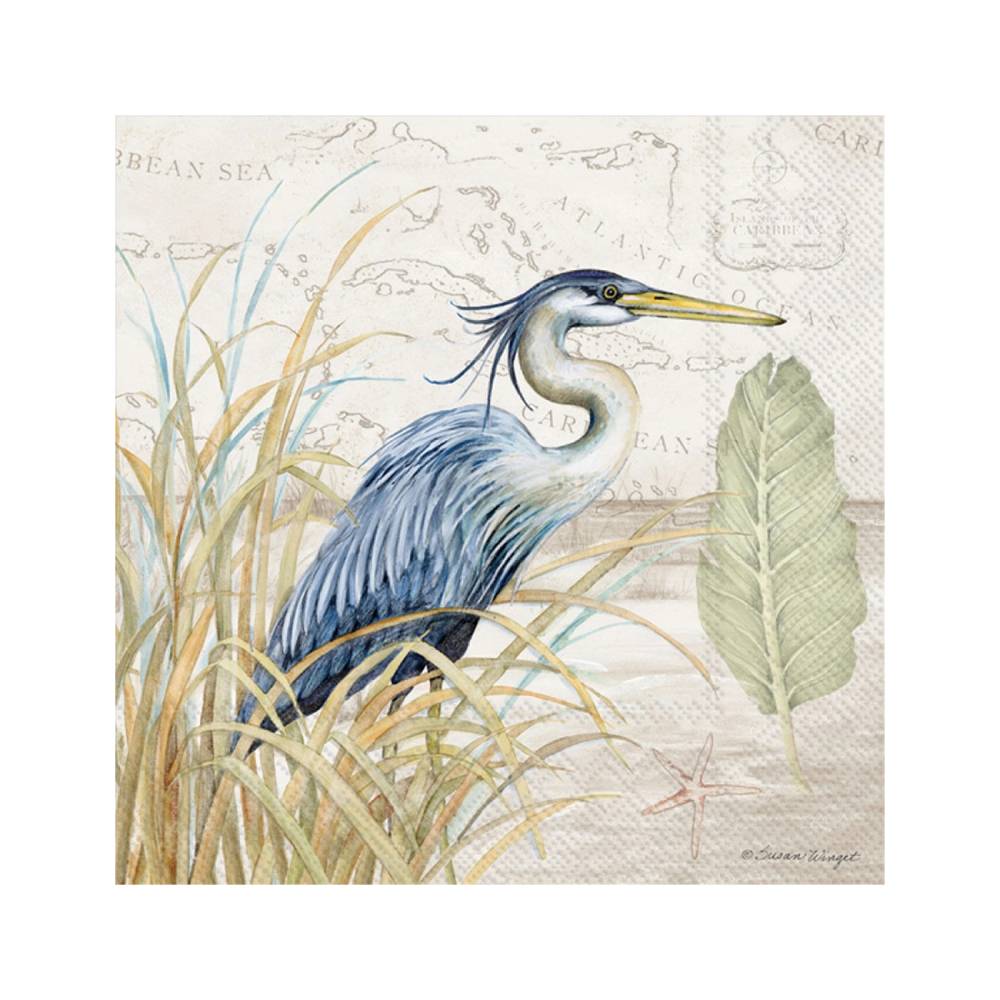 Blue Heron Paper Cocktail Napkins - Pack of 20
