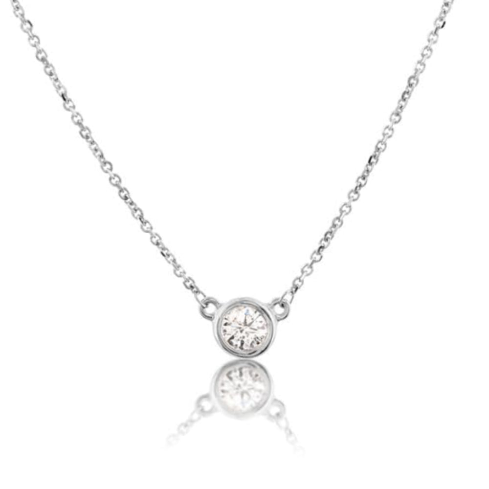 White gold diamonds by the yard solitaire pendant necklace on a white background