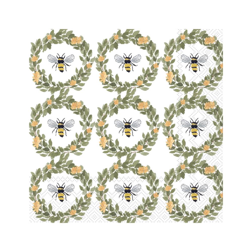 Bee Wreath Pattern Paper Cocktail Napkins - Pack of 20
