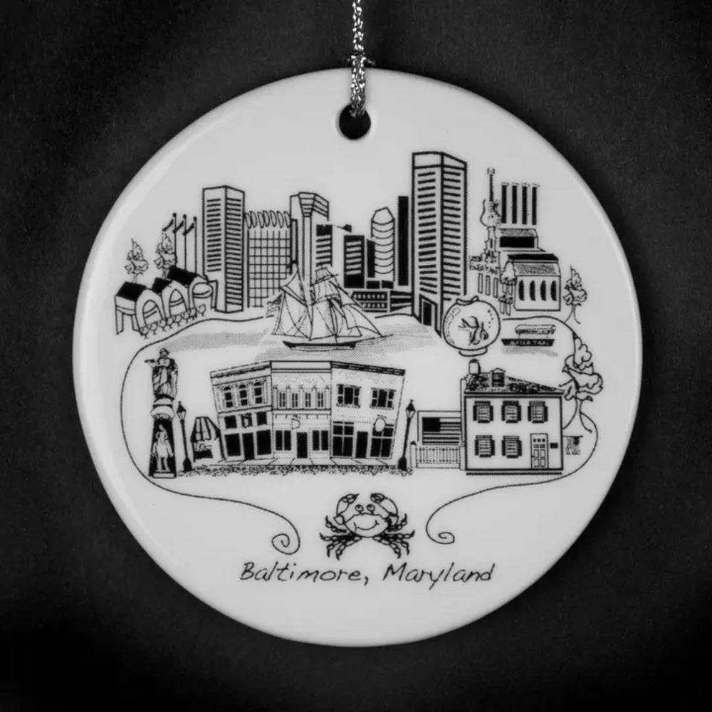 black and white Baltimore ornament