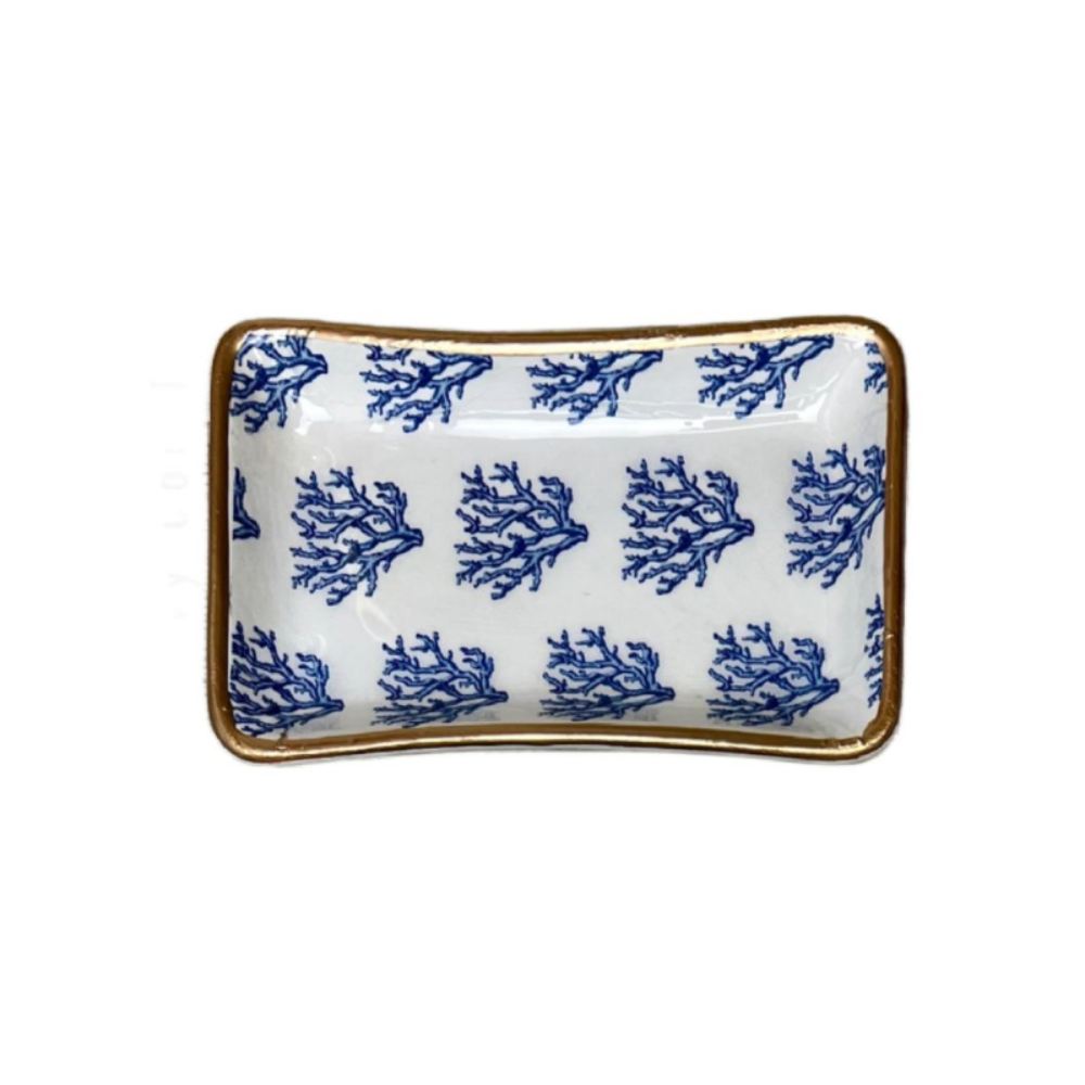 Ten Twenty Six Designs Ceramic Jewelry Tray- Navy Coral