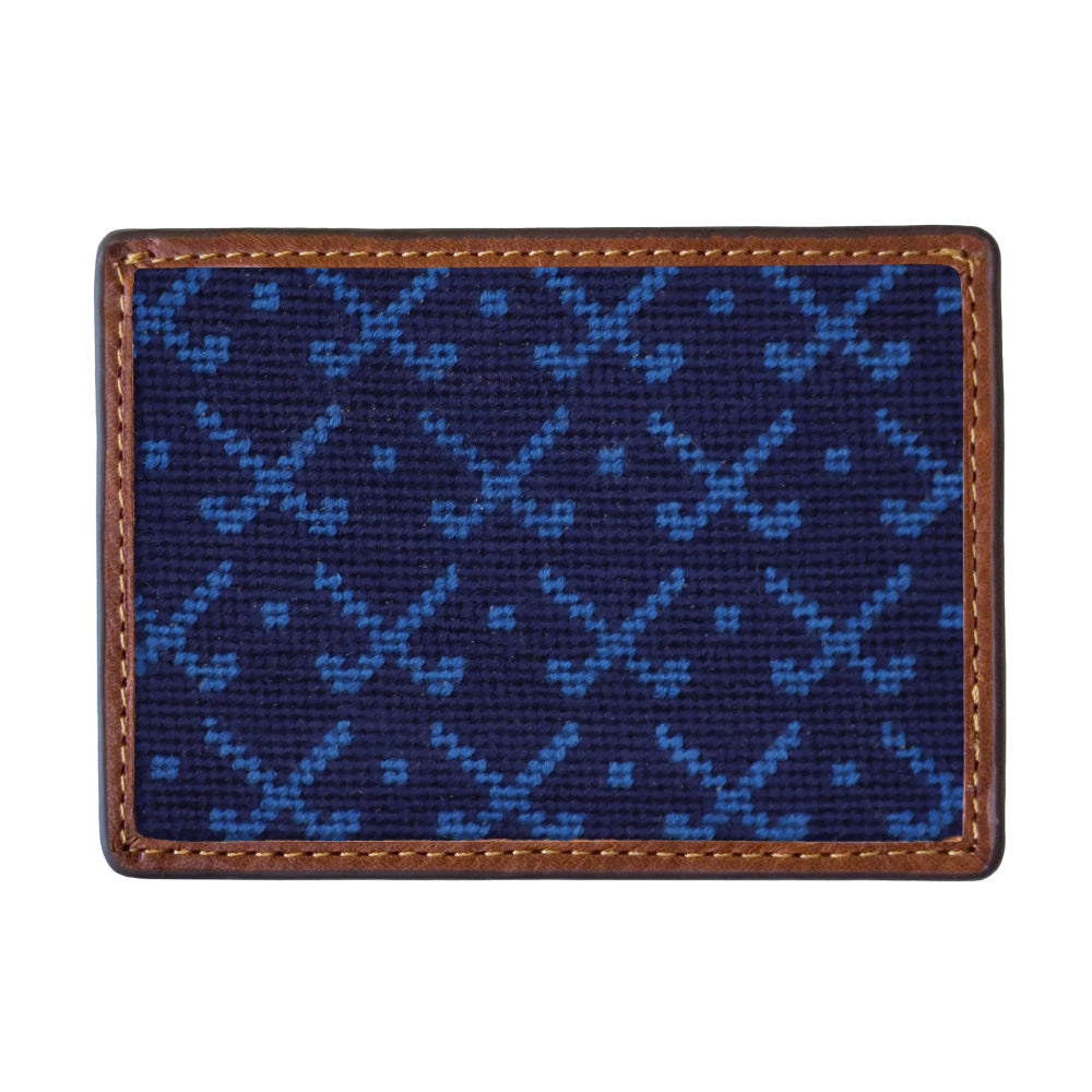 Smathers & Branson Tonal Clubs Needlepoint Credit Card Wallet - Dark Navy/Blueberry