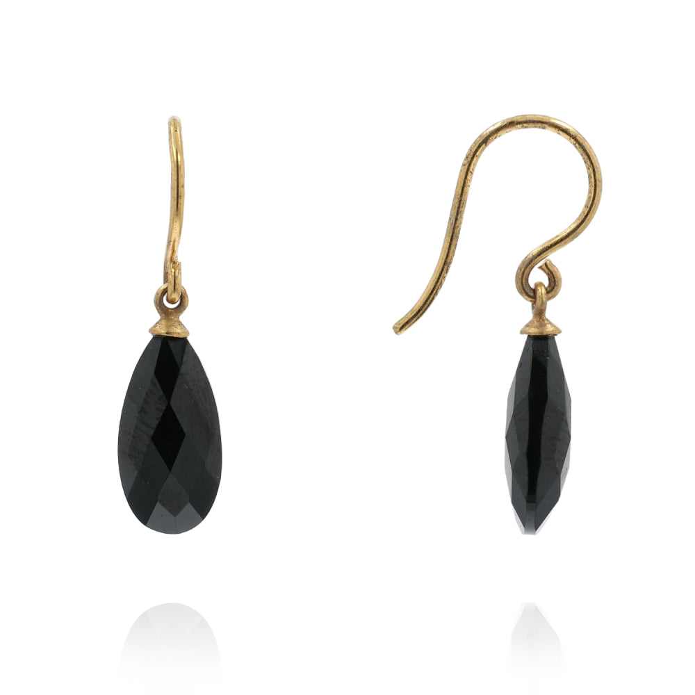 Joyla Teardrop Shape Faceted Black Spinel Drop Earrings