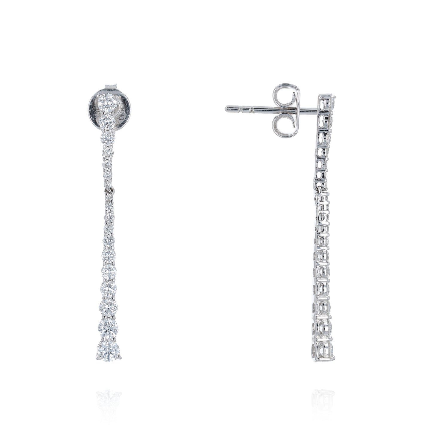 Pair of diamond drop earrings on a white background