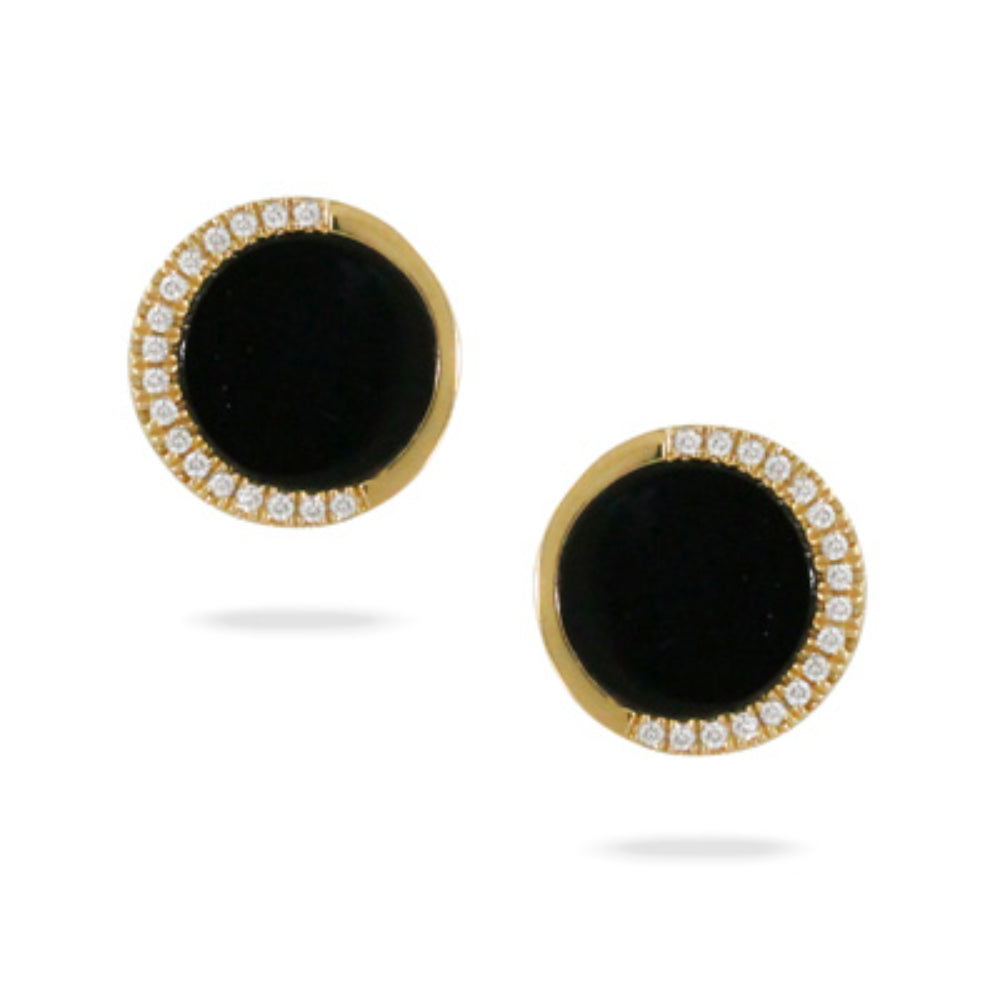 Doves 14k Gold Black Onyx and Diamond Stud Earrings