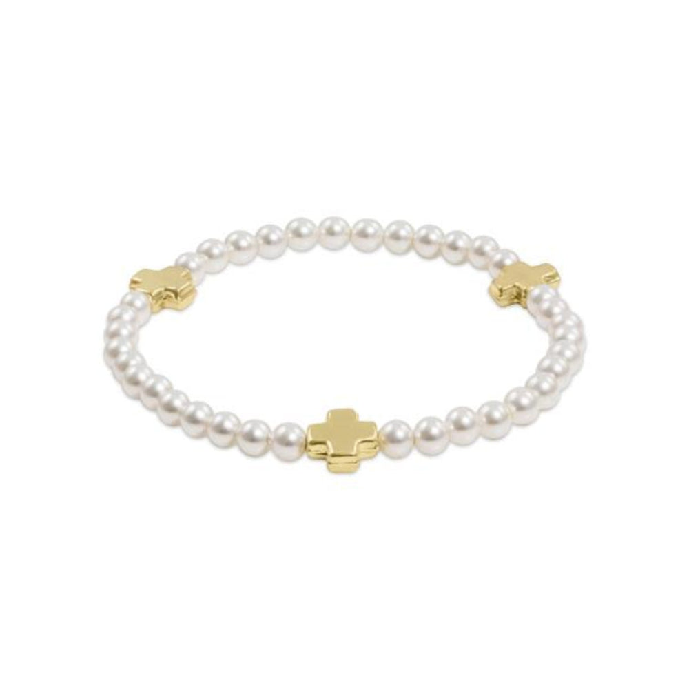 enewton 5.5" egirl Signature Cross 4mm Pearl Bracelet - Gold