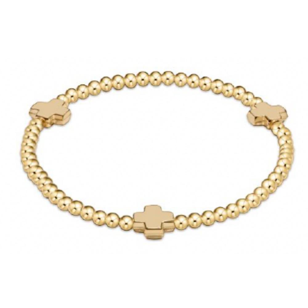 enewton 5.5" egirl Signature Cross Gold Pattern 3mm Bead Bracelet - Gold