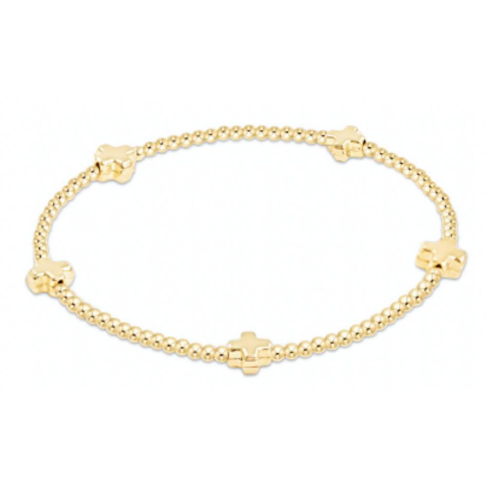 enewton 5.5" egirl Signature Cross Small Gold Pattern 2mm Bead Bracelet - Gold