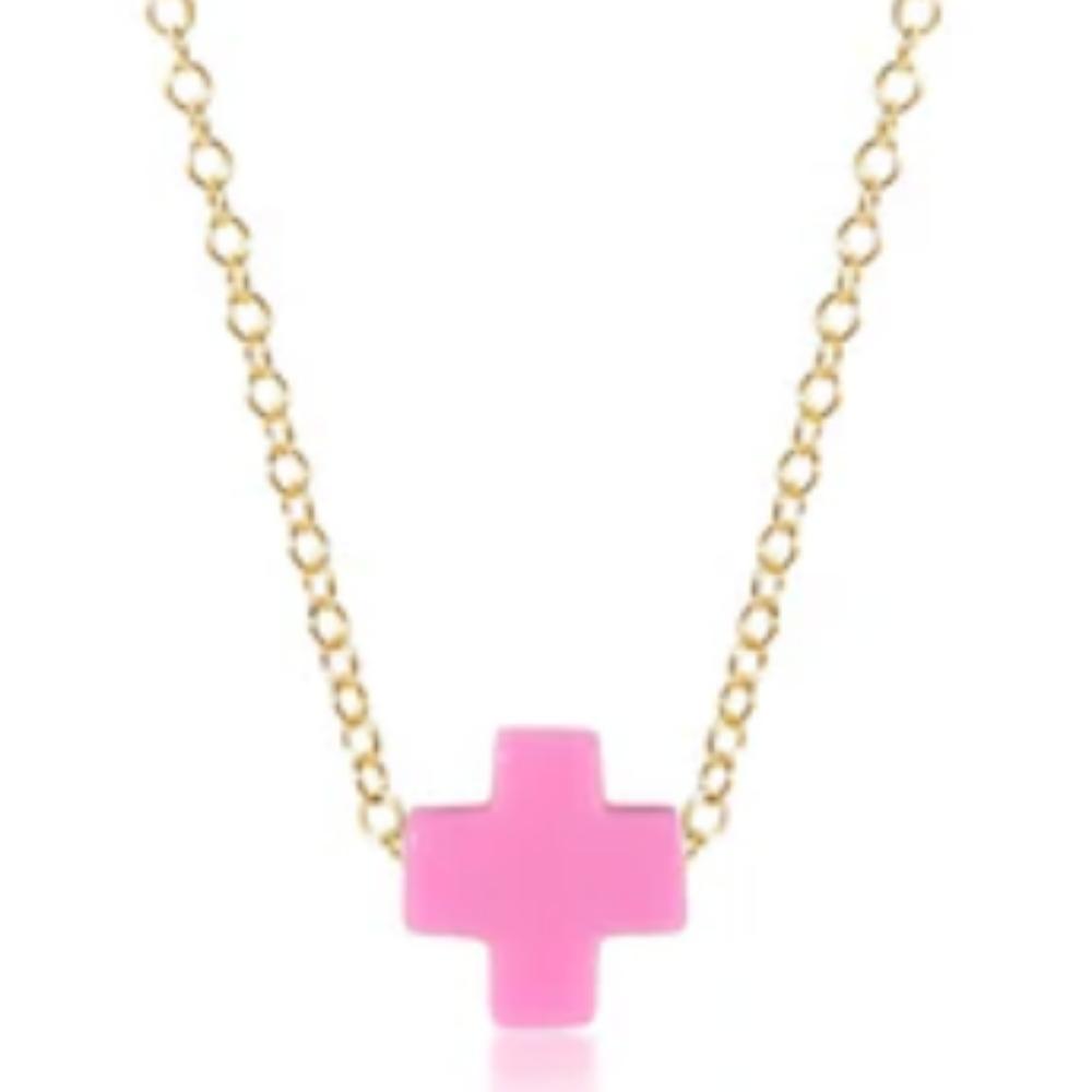 enewton egirl 14" Necklace Gold - Signature Cross Bright Pink