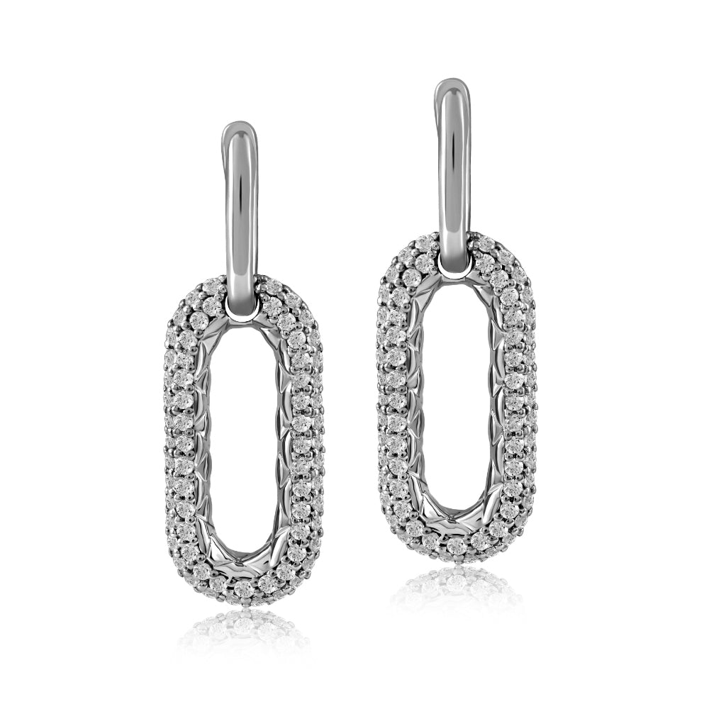 A. Jaffe 14k White Gold Pave Diamond Link Hoop Drop Earrings
