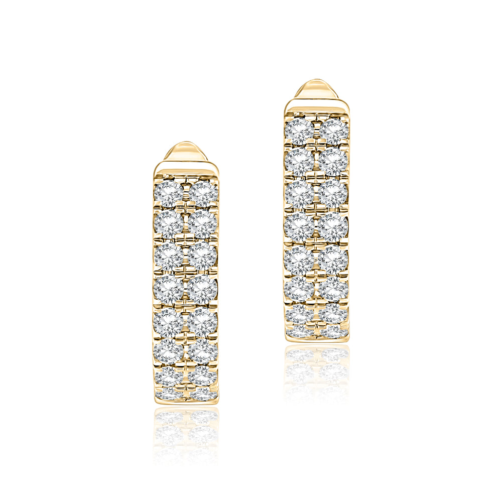 A. Jaffe 14k Gold U-Shape Two Row Diamond Leverback Hoop Earrings