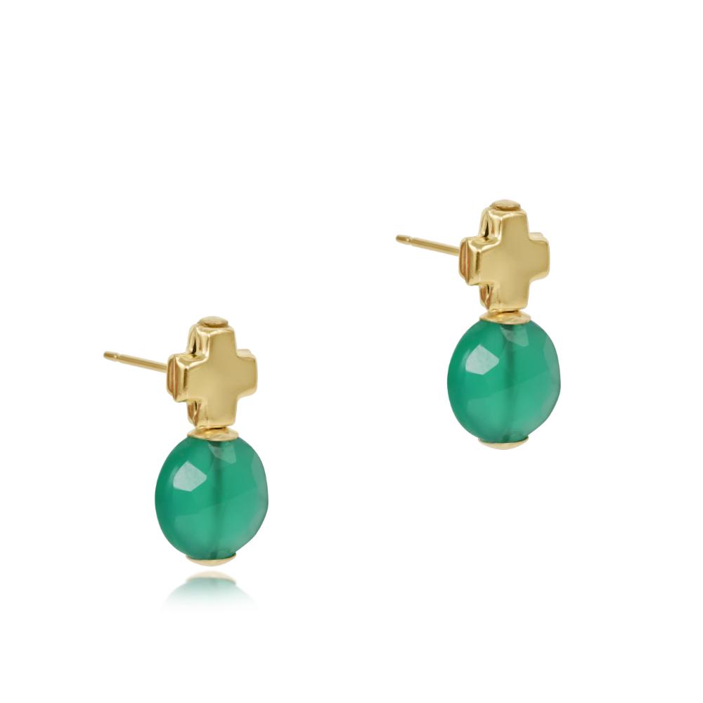 enewton Signature Cross Gold Stud - Green Onyx