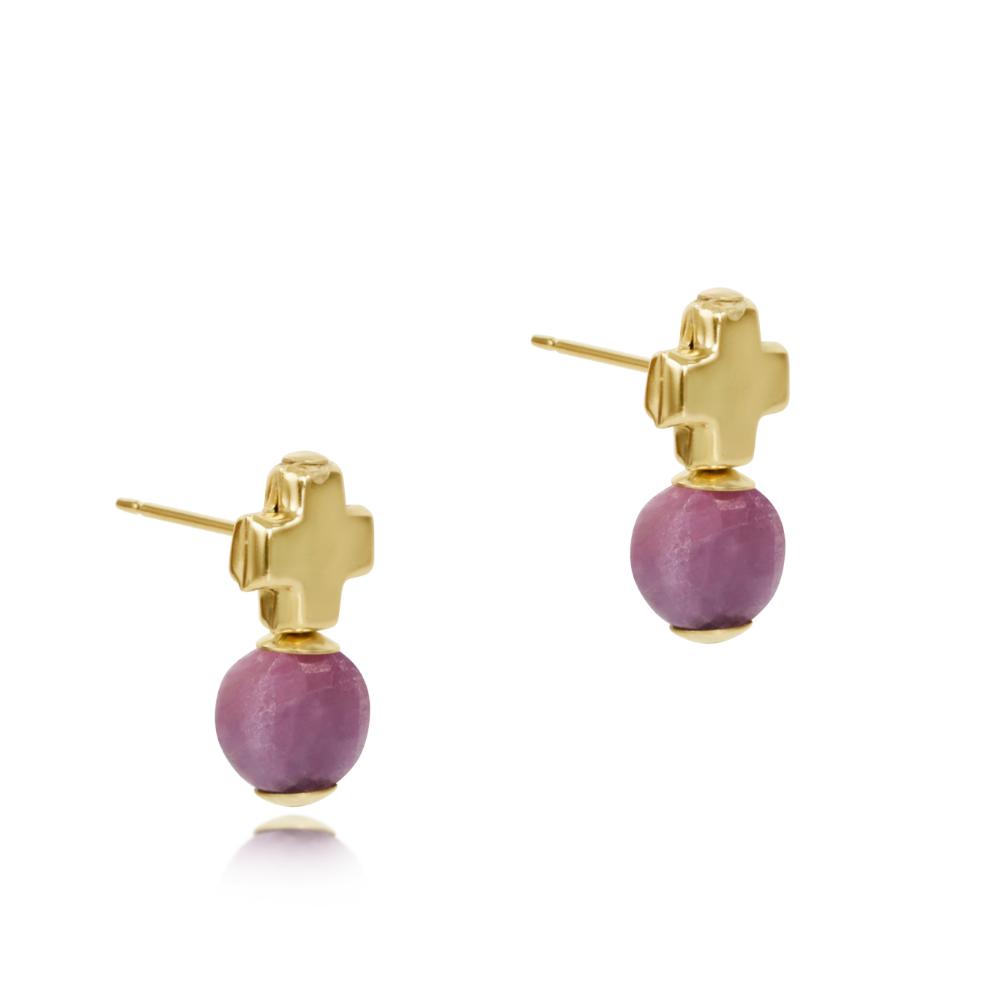enewton Signature Cross Gold Stud - Ruby