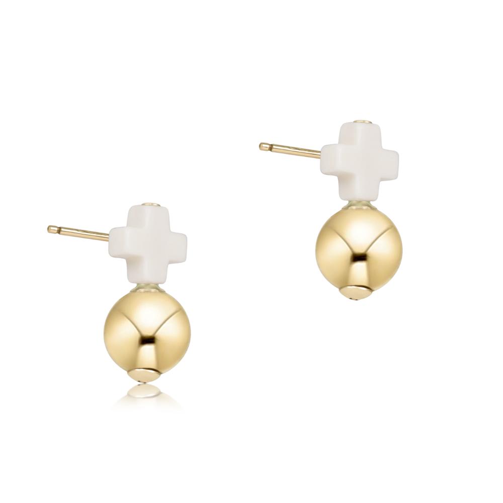 enewton Signature Cross Small Off-White Stud - Classic Gold