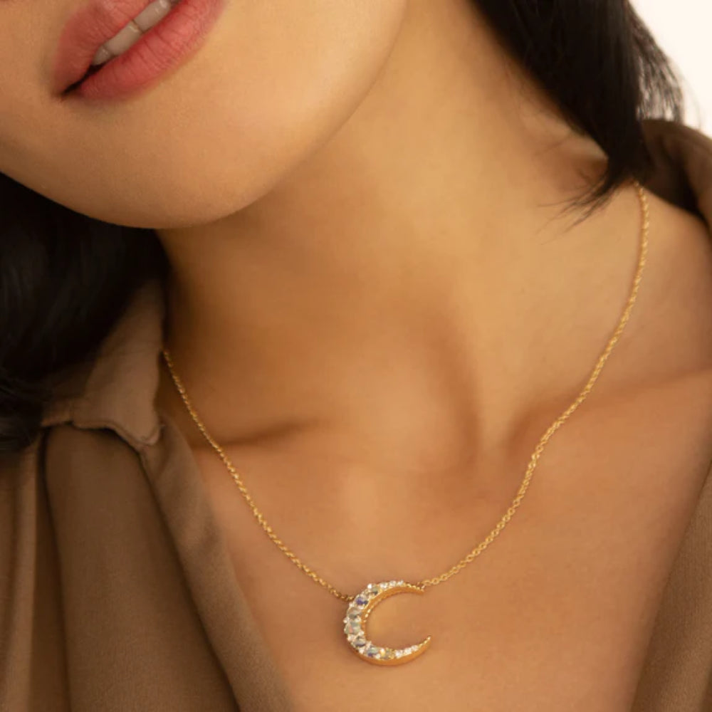 Monica Rich Kosann 18K Gold Water Opal Mini Crescent Moon Necklace