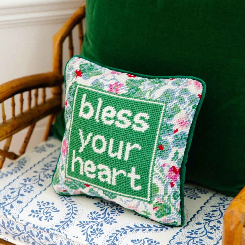 Furbish Studio Bless Your Heart Needlepoint Pillow