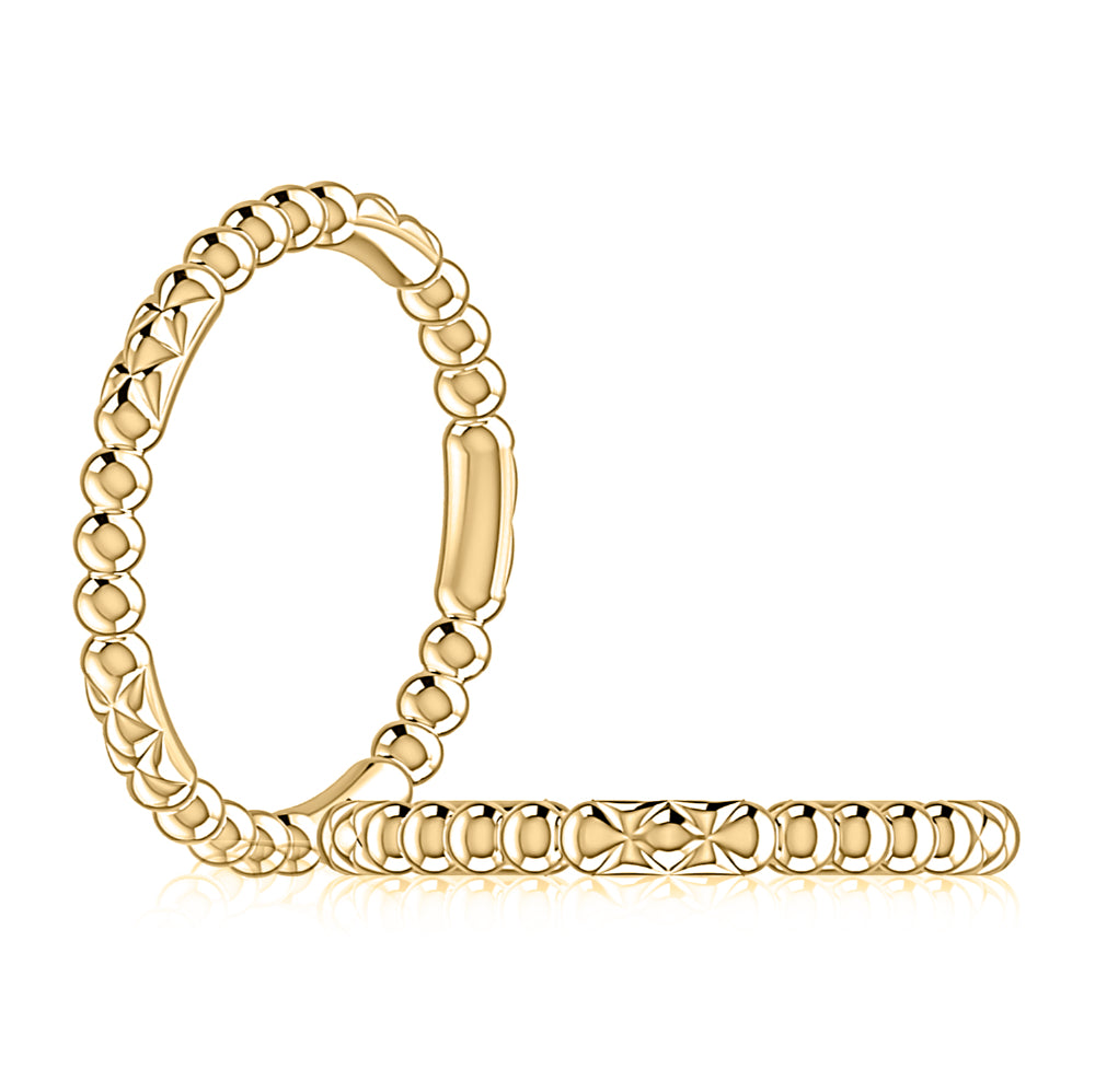 gold beaded ring side and front on white background