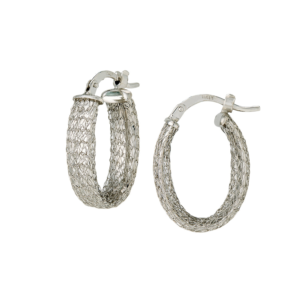 14k Gold Braided Mesh Oval Hoop Earrings