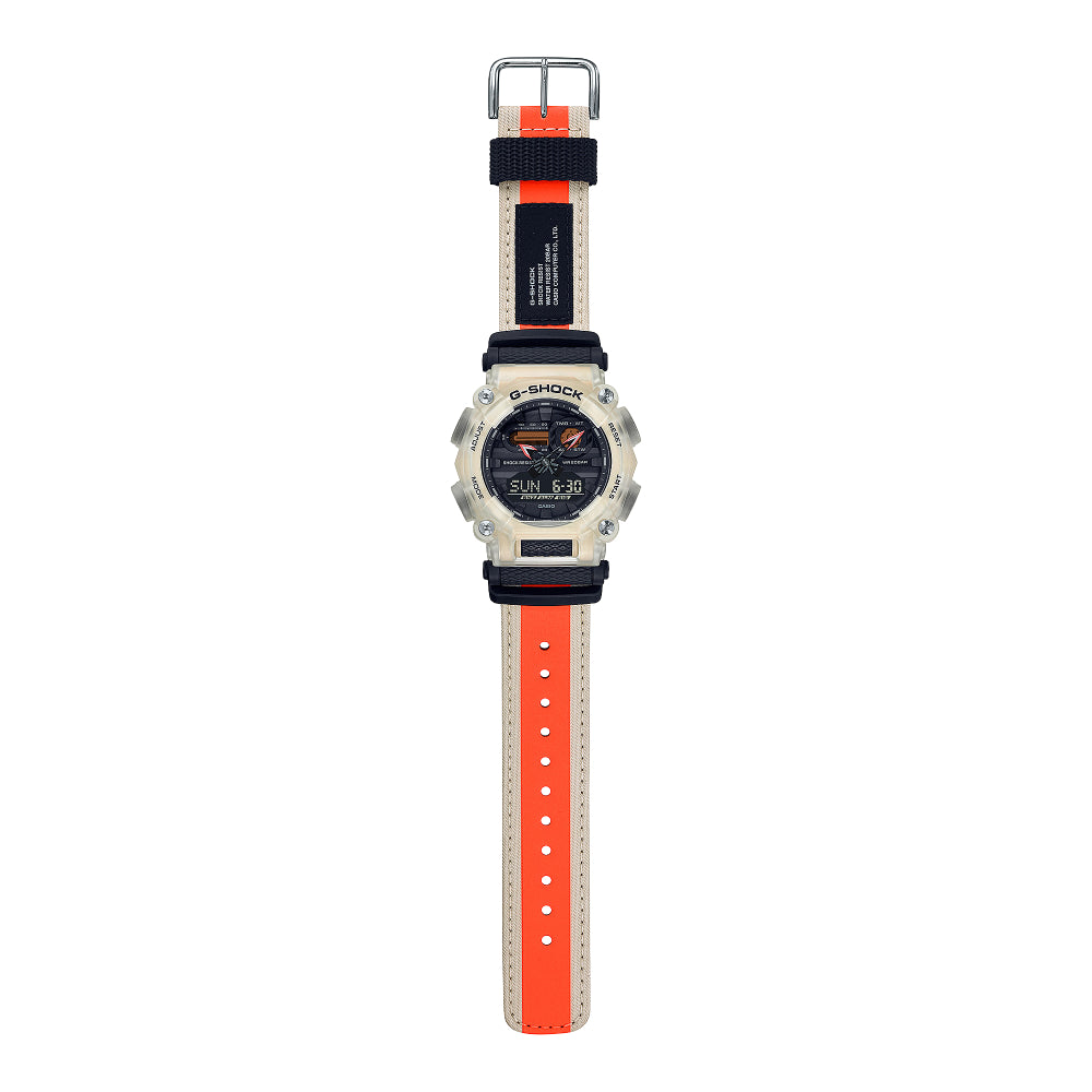 Casio G Shock Analog-Digital Clear Bezel & White/Orange Nylon Strap, GA900TS-4A