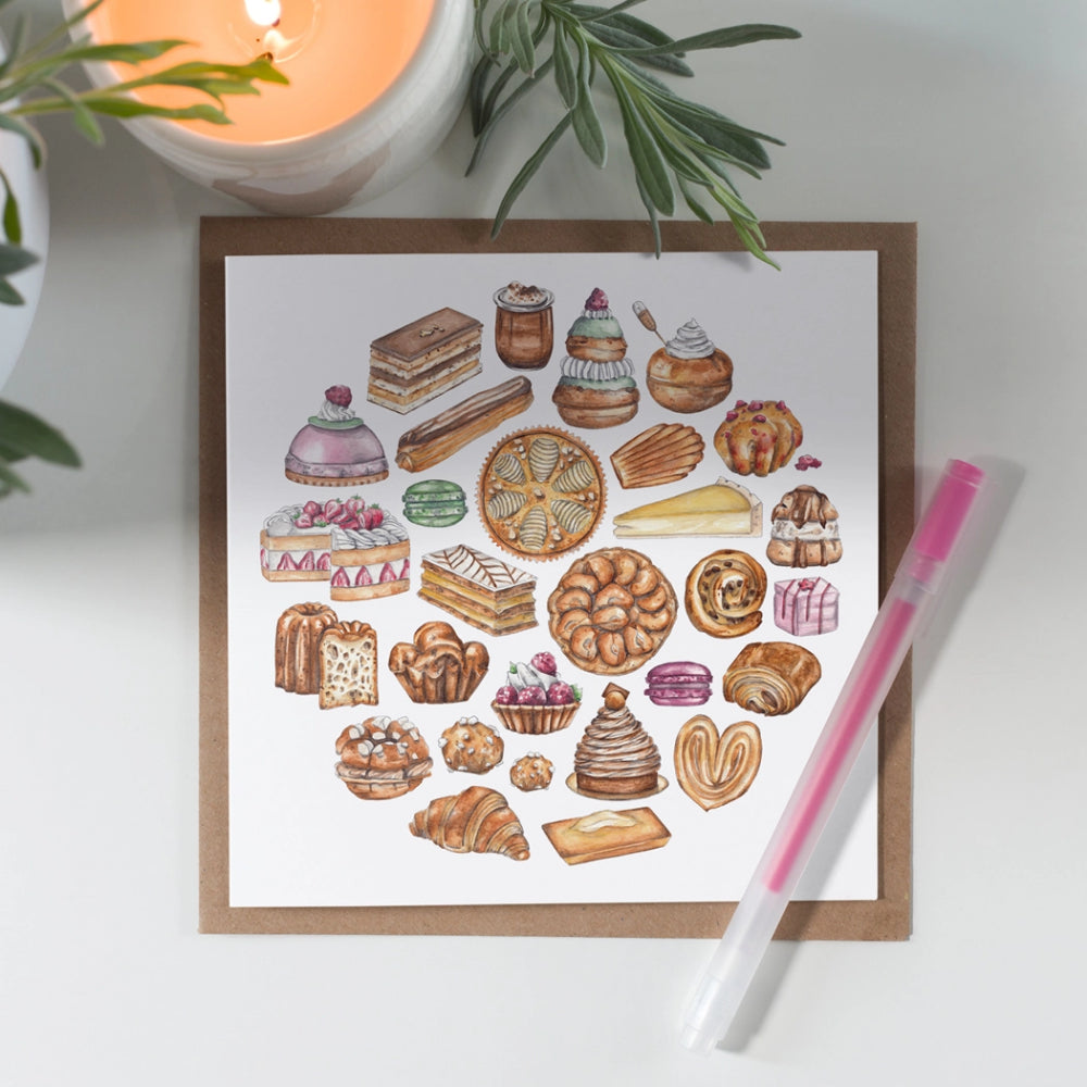 French Pastries Watercolor Blank Notecard