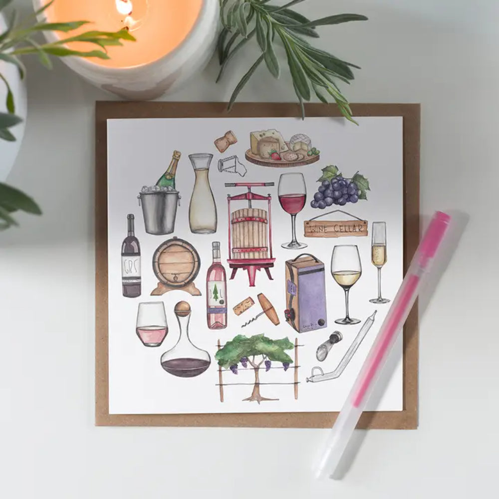 Wine Icon Blank Watercolor Notecard