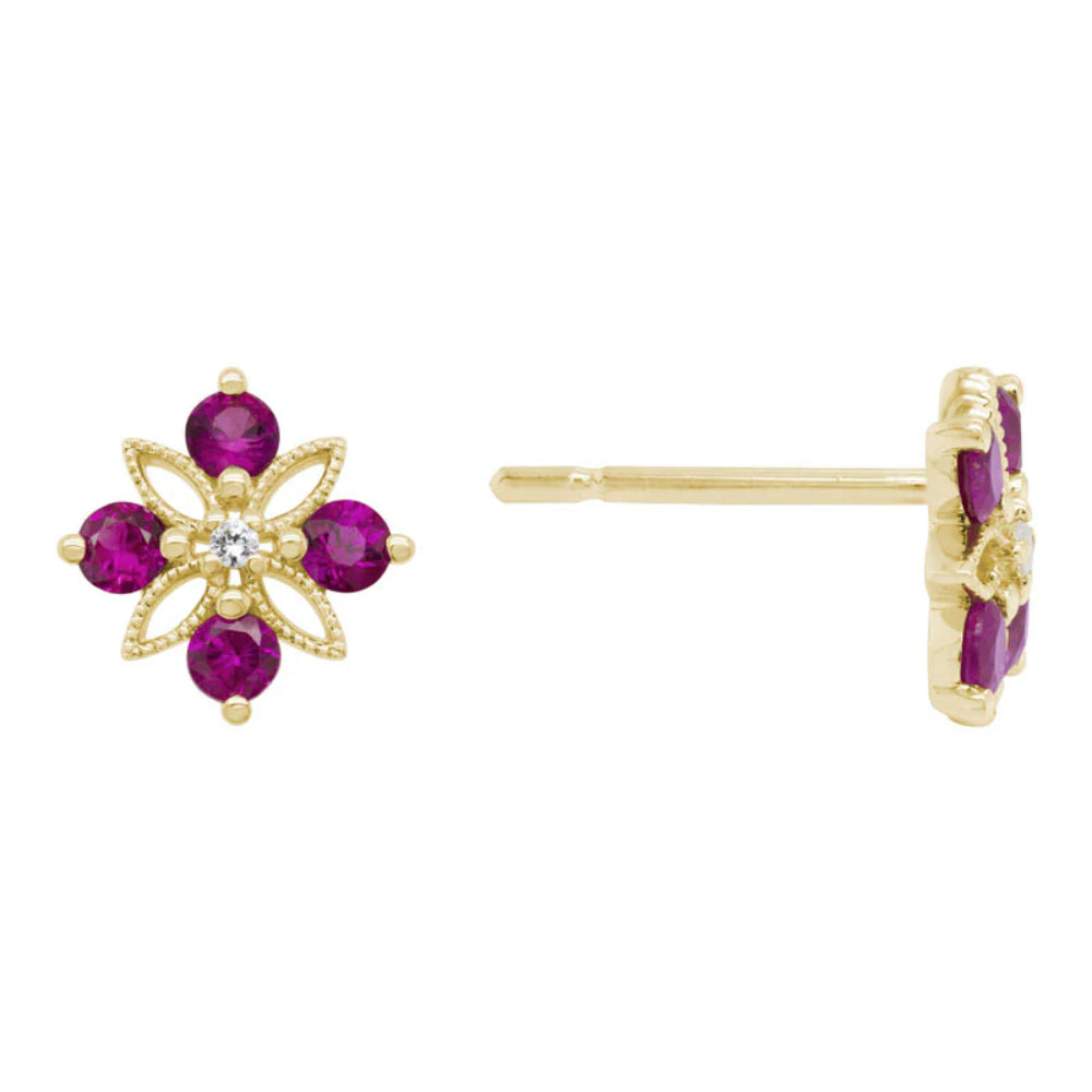 14k Gold Ruby & Diamond Stud Earrings