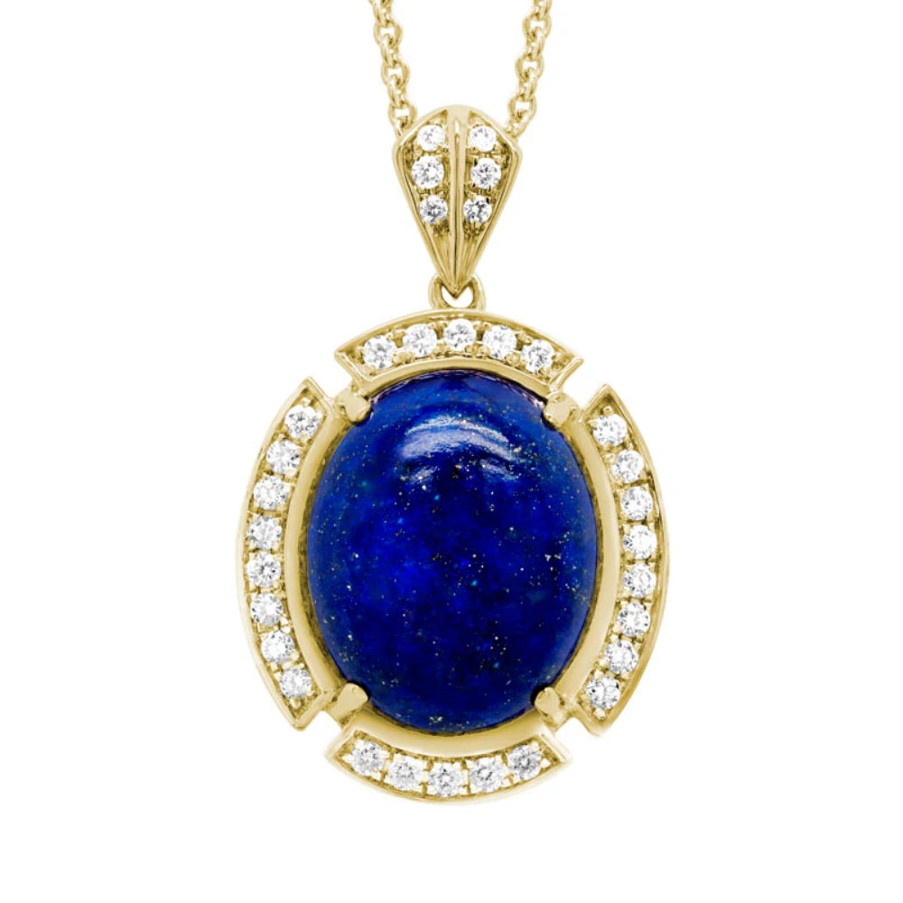 14k Cabochon Lapis Pendant Necklace