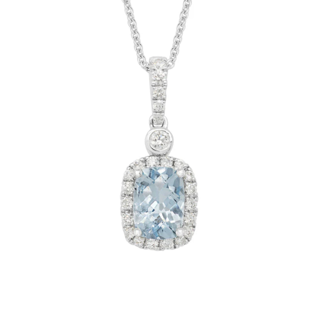 14k Aquamarine and Diamond Pendant Necklace