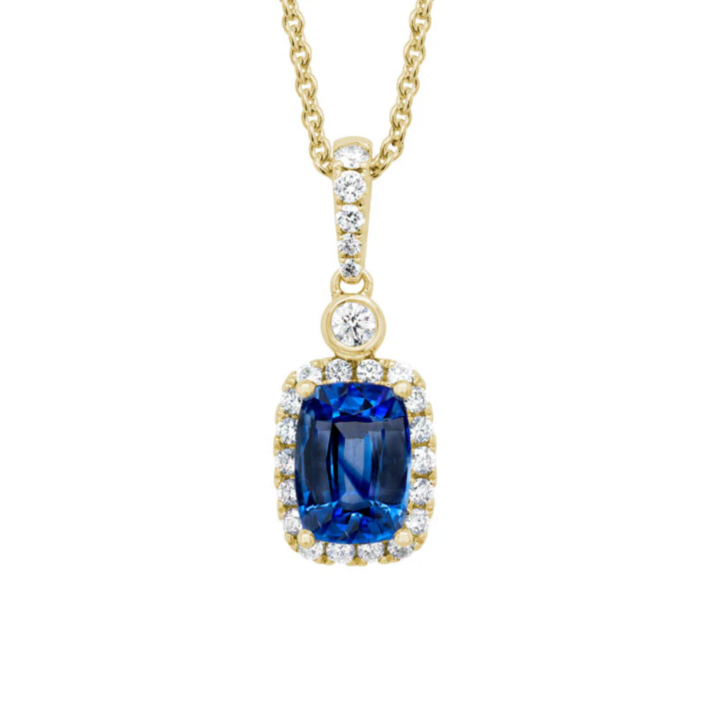 14k Gold Sapphire and Diamond Pendant Necklace