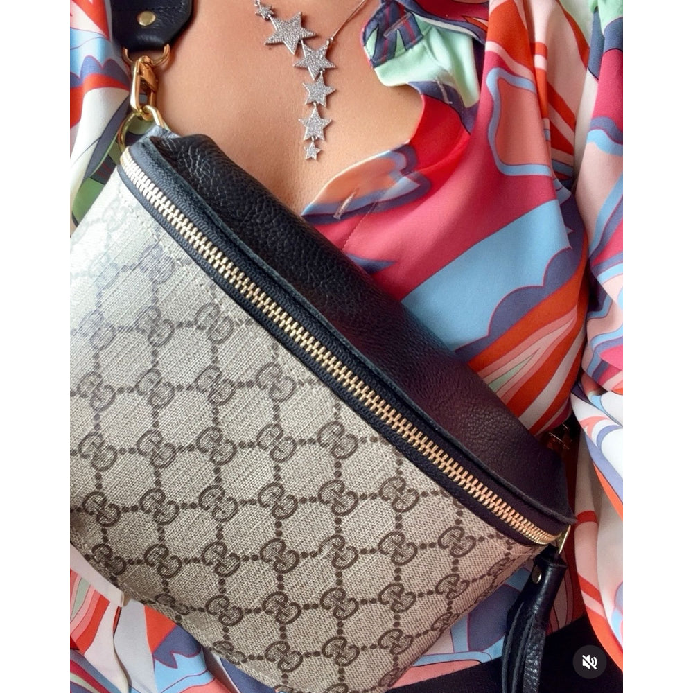 Beaudin Designs Britt Belt Bag in Black Leather & Upcycled GG