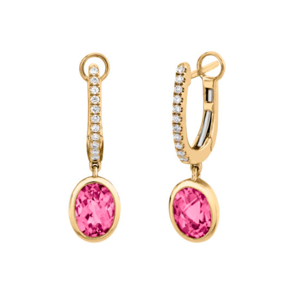 14k Gold Pink Spinel and Diamond Drop Earrings