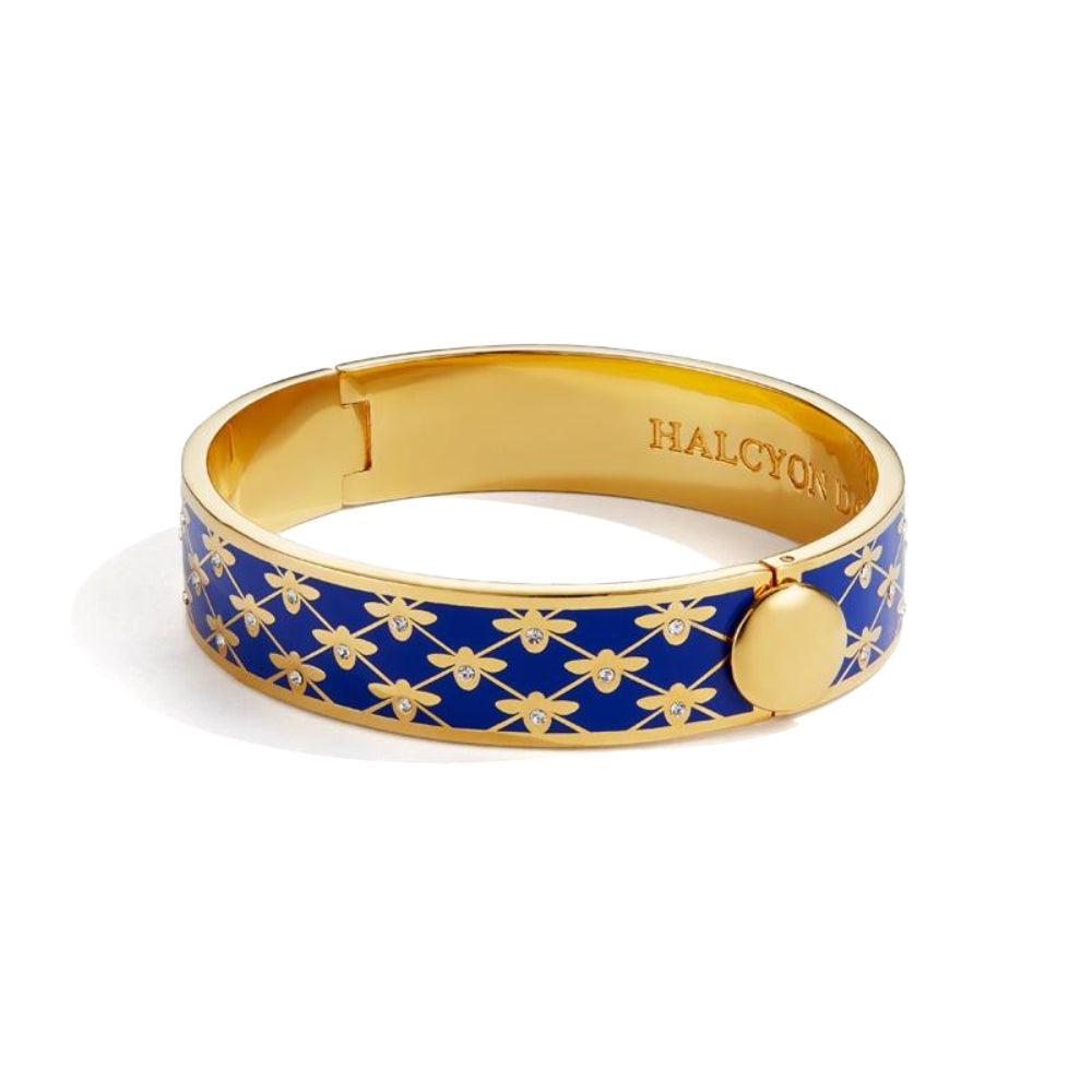 Halcyon Days 13mm Bee Sparkle Trellis Gold Hinged Enamel Bangle