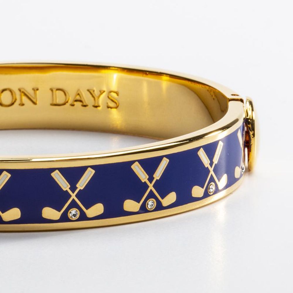 Halcyon Days 1cm Golf Club Gold Hinged Enamel Bangle