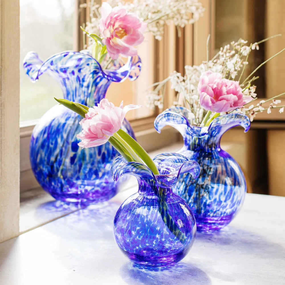 Vietri Hibiscus Glass Cobalt Tortoiseshell Fluted Vase