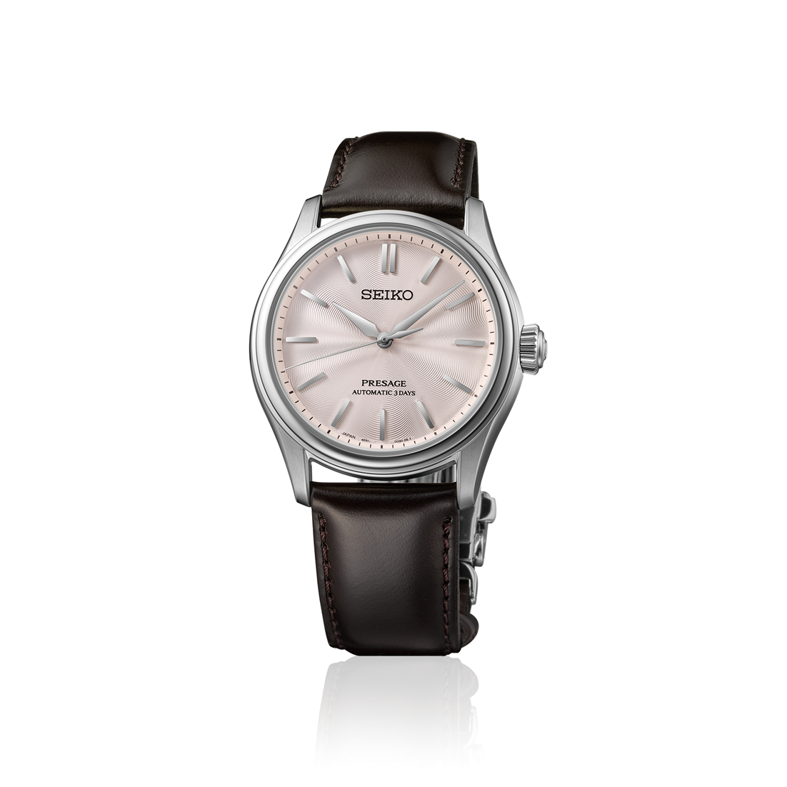 Seiko watch with brown leather strap on a white background