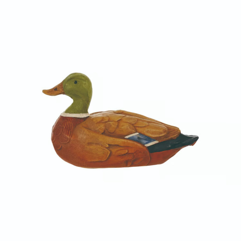 Wooden duck figure on a white background