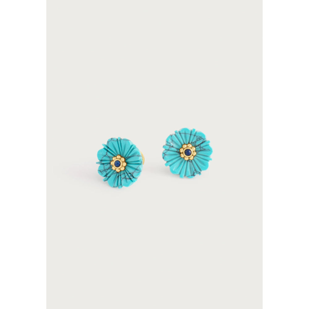 Anabel Aram Milos Carved Stone Flower Stud Earrings