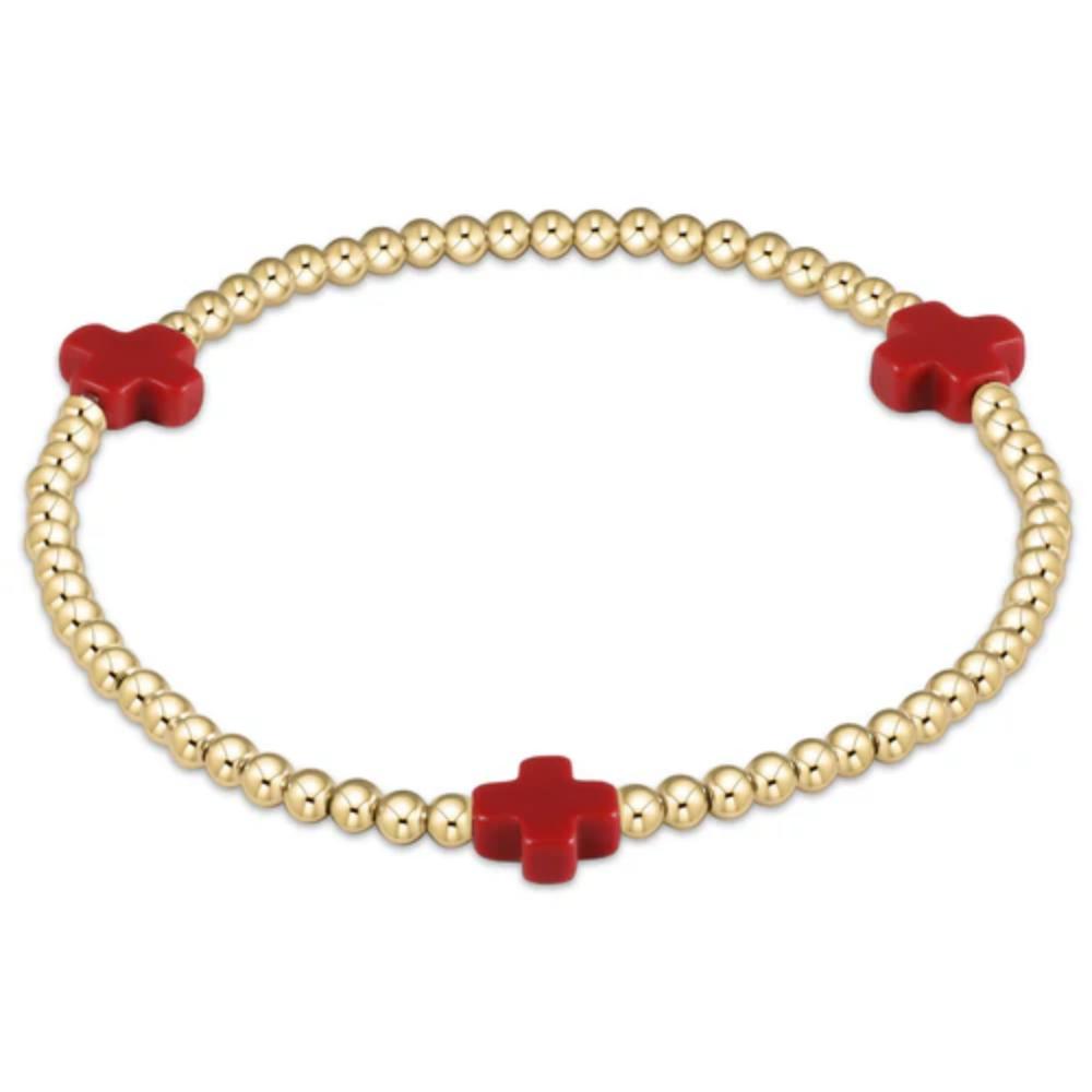 enewton 6.25" Signature Cross 3mm Gold Bracelet - Red