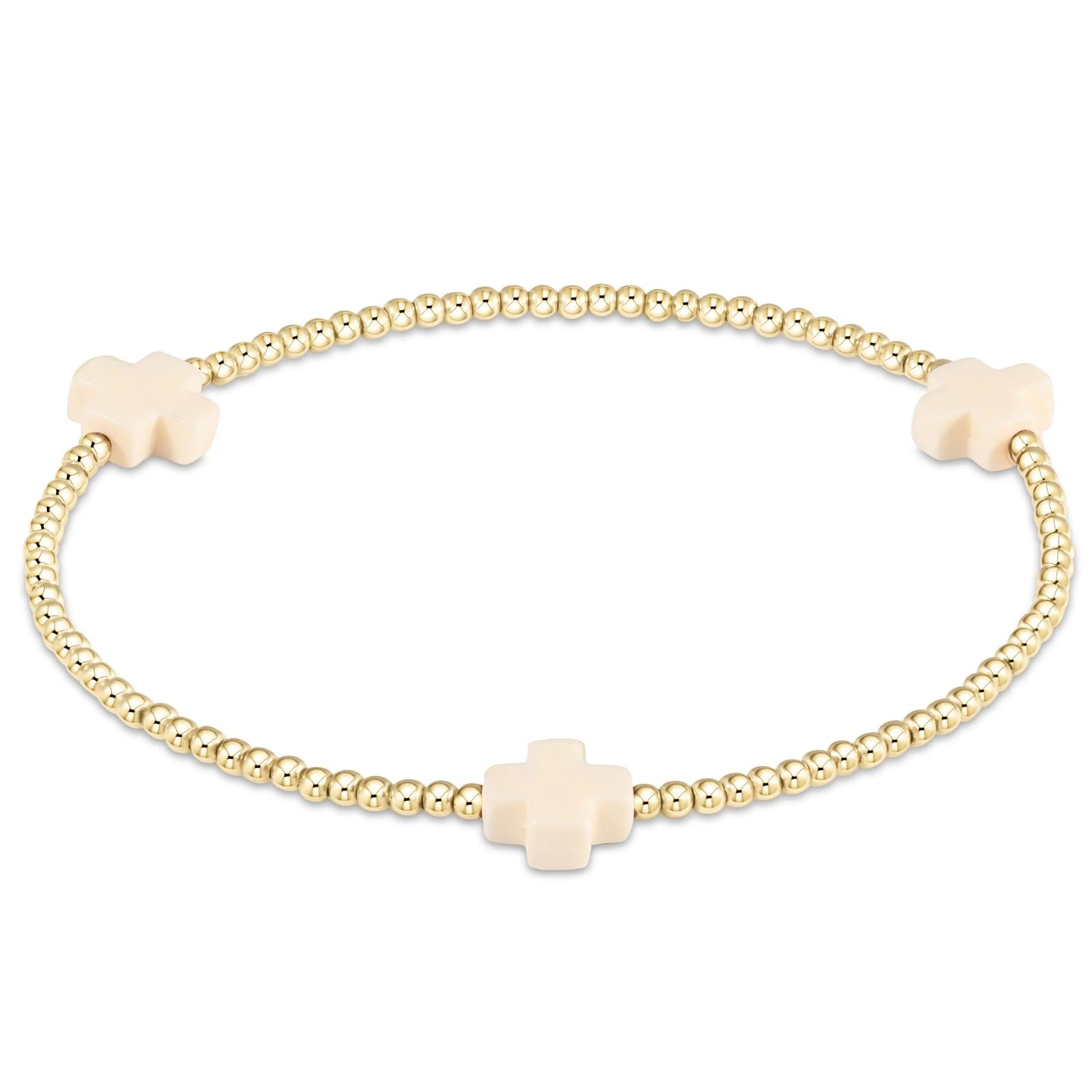 enewton 6.25" Signature Cross Gold Pattern 2mm Bead Bracelet - Off White