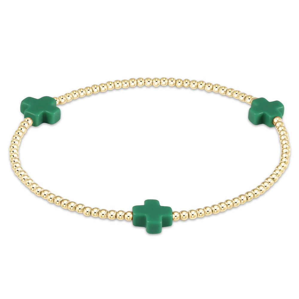 Enewton 6.25" Signature Cross Gold Pattern 2mm Bead Bracelet - Emerald