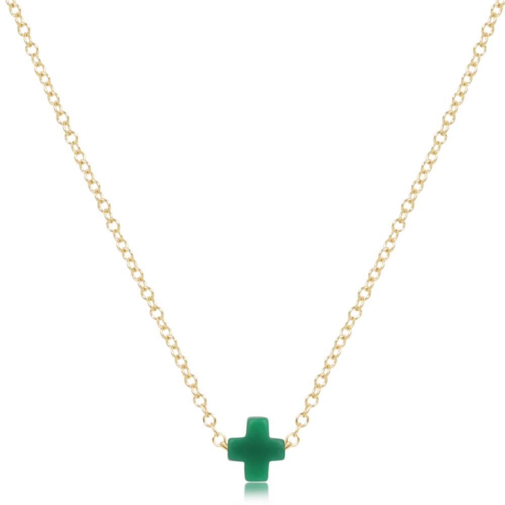 enewton 16" Necklace Gold - Signature Cross Small Charm - Emerald